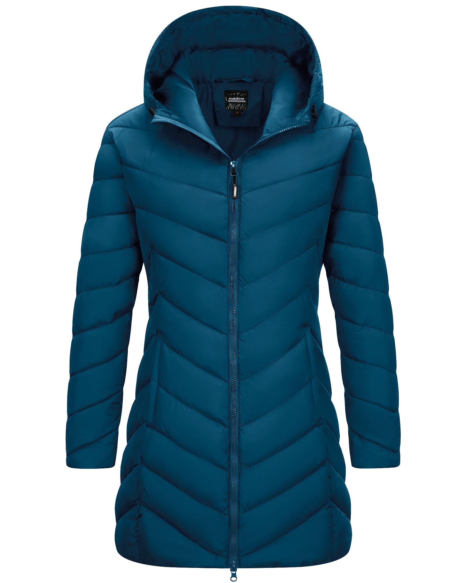 Outdoor Ventures Women's Long Hooded Lightweight Puffer Coat Quilted Insulated Winter Jacket